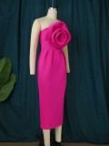One Shoulder Flower High Waist Formal Party Dress