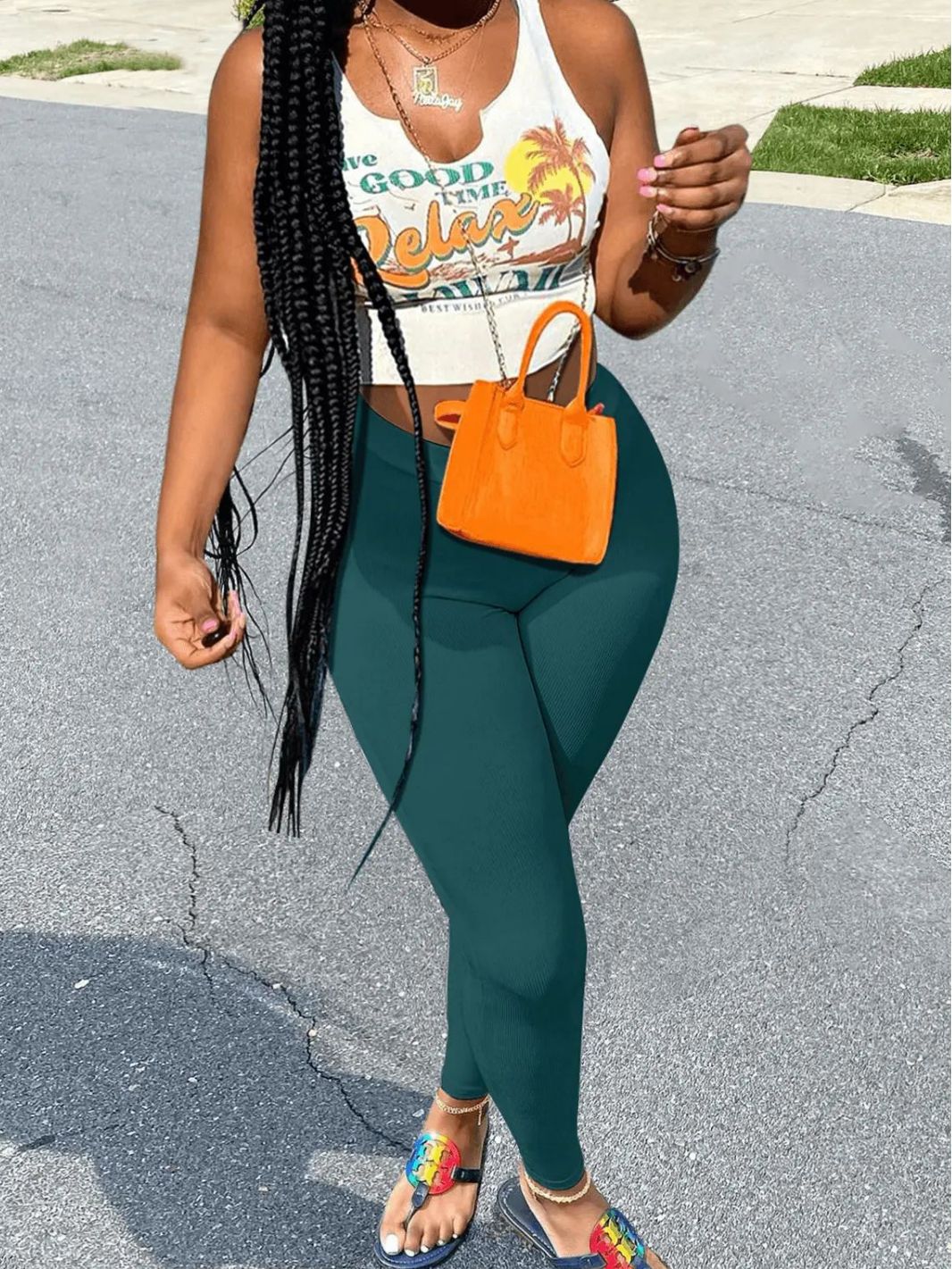 Women's Sexy Fashion Printed Vest Solid Pants Two Piece Set