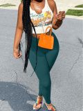 Women's Sexy Fashion Printed Vest Solid Pants Two Piece Set