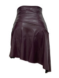 Women Autumn and Winter High Waisted Irregular PU-leather Skirt