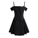 Winter Off Shoulder Slim Waist Solid Color Sexy Short Dress