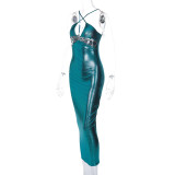 Women's Winter Sexy Hollow Low Back Slim Strap Long Dress