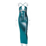 Women's Winter Sexy Hollow Low Back Slim Strap Long Dress