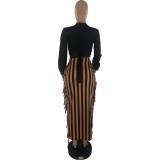 Women Autumn and Winter Top and Lace-Up Tassel Skirt Two-piece Set