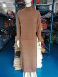 Solid Color Turtleneck Bodycon Two-Piece Autumn And Winter Knitting Skirt Set For Women