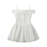 Winter Off Shoulder Slim Waist Solid Color Sexy Short Dress