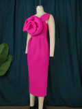 One Shoulder Flower High Waist Formal Party Dress
