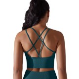 Women Solid Cross Tank Sports Bra Yoga Fitness Bra