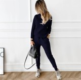 Women turtleneck Solid Casual sweater + trousers two-piece set