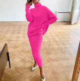 Women turtleneck Loose-Cut sweater and skirt two-piece set