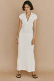 Women Casual Turndown Collar V-neck Ribbed Knitting Maxi Dress