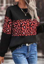 Women Autumn Loose Round Neck Long Sleeve Leopard Patchwork Top Women Autumn Loose Round Neck Long Sleeve Leopard Patchwork Top