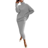 Women turtleneck Loose-Cut sweater and skirt two-piece set