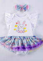 Girls Easter Cartoon Rabbit Dress with Hair Accessories Two-piece Set Girls Easter Cartoon Rabbit Dress with Hair Accessories Two-piece Set