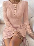 Autumn Women Solid Round Neck Bodycon Dress