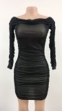 Women Long Sleeve Off Shoulder Mesh Mini Dress