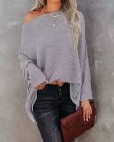 Women knitting waffle Slash Shoulder Top