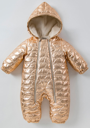 Boys Autumn and Winter Shiny Hooded Long Sleeve Padded Romper