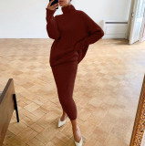 Women turtleneck Loose-Cut sweater and skirt two-piece set