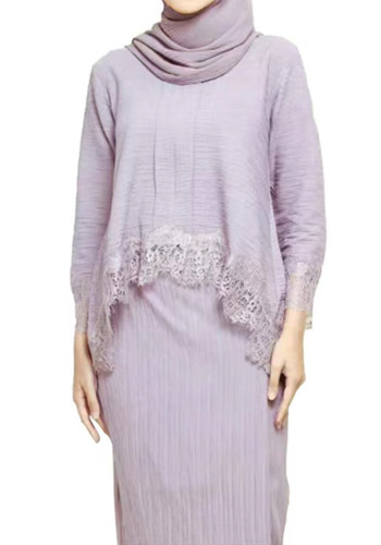 Women Lace nine-quarter sleeve pleated dress two-piece set