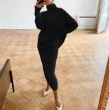 Women turtleneck Loose-Cut sweater and skirt two-piece set