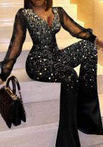 Women Autumn and Winter One Shoulder Sleeve Bright Diamond Print Jumpsuit Women Autumn and Winter One Shoulder Sleeve Bright Diamond Print Jumpsuit