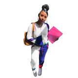 Women Casual Autumn and Winter Women Sports Color Matching Top and Pant Two-piece Set