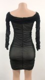 Women Long Sleeve Off Shoulder Mesh Mini Dress