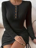 Autumn Women Solid Round Neck Bodycon Dress