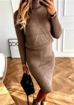Women turtleneck knitting Solid sweater and Skirt two-piece set Women turtleneck knitting Solid sweater and Skirt two-piece set