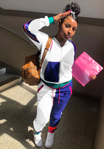 Women Casual Autumn and Winter Women Sports Color Matching Top and Pant Two-piece Set