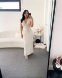 Women Casual Turndown Collar V-neck Ribbed Knitting Maxi Dress