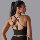 Women Solid Cross Tank Sports Bra Yoga Fitness Bra