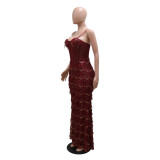 Women Sequin Party Suspenders Bodycon Maxi Dress