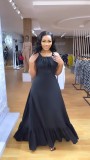 Women Sexy Backless Strappy Elegant Ruffle Dress