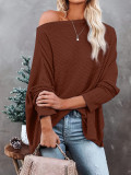 Women knitting waffle Slash Shoulder Top
