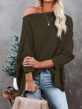 Women knitting waffle Slash Shoulder Top