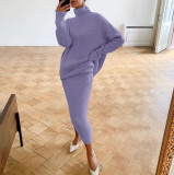 Women turtleneck Loose-Cut sweater and skirt two-piece set