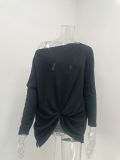 Women knitting waffle Slash Shoulder Top