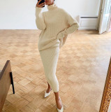 Women turtleneck Loose-Cut sweater and skirt two-piece set