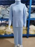 Women turtleneck Loose-Cut sweater and skirt two-piece set
