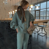 Women V-Neck Solid Button Sweater Two-Piece Set