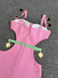 Women Contrast Color Patchwork Suspender Sexy Cut Out Elastic Bandage Dress