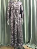 Women Boho Bell Bottom Sleeve Printed V Neck Holidays Maxi Dress