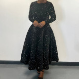 Women Round Neck Long Sleeve Solid Sequin Dress