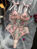 Autumn French floral embroidery See-Through Mesh sexy one-piece sexy lingerie