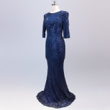 Long Sequin Half Sleeve Plus Size Fat Beauty Mermaid Formal Party Evening Dress