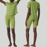 Short Sleeve Yoga Suit for Women Summer Plus Size Stretch Two Piece Fitness Shorts set Quick Drying Sports Wear