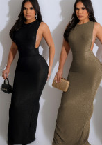Fashion Women's Solid Color Round Neck Sleeveless Slit Maxi Dress Fashion Women's Solid Color Round Neck Sleeveless Slit Maxi Dress