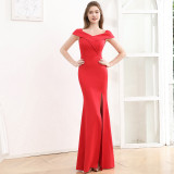 female bride Evening dress Off Shoulder Slim Fit Chic Formal Party dinner long fishtail dress